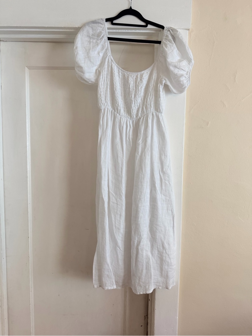 White Puff Sleeve Midi Dress with Scoop Neck